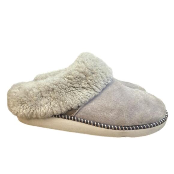 OluKai Shoes - Olukai Ku'i Scuff Gray Suede Shearling Slipper Women size 8